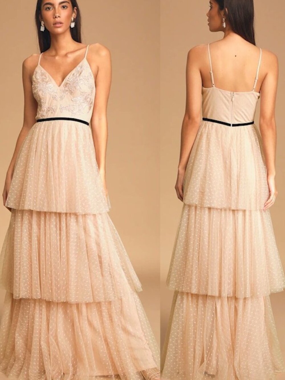 Lulus Romantic Musings Blush Pink Embroidered Lace Tiered Maxi Dress Size Small